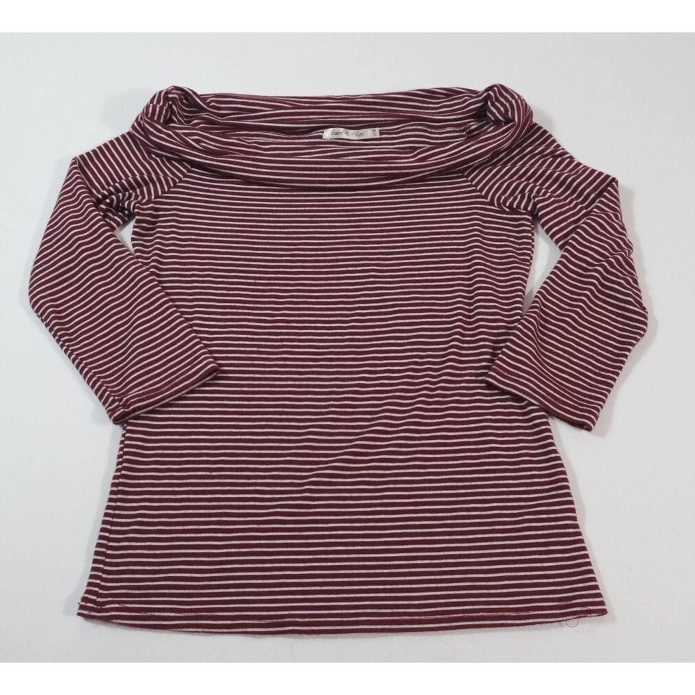 Heart & Hips Top Womens M Burgundy Striped‎ Cowl Neck 3/4 Sleeve Juniors Blouse